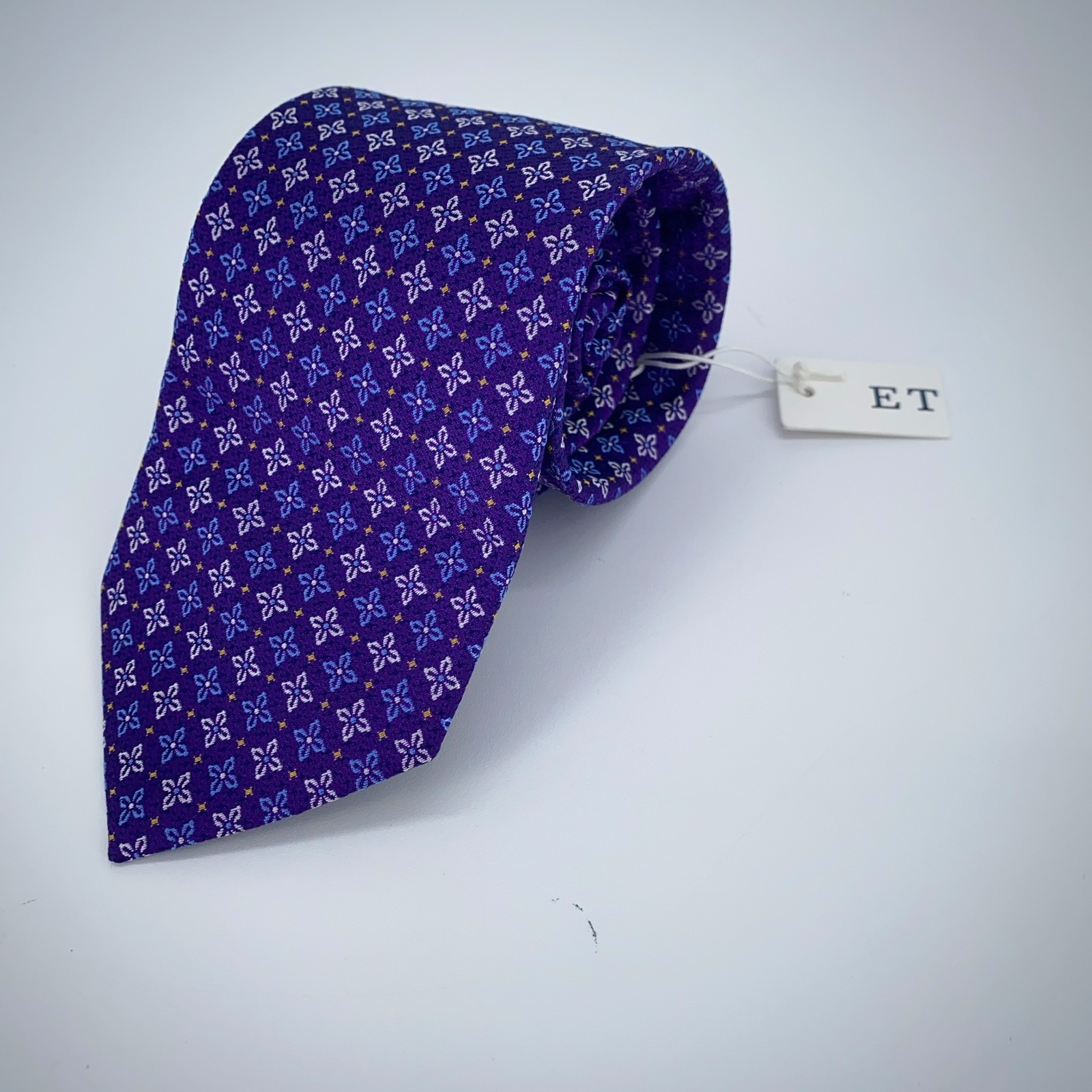 Eton Tie Men One Size Purple Patterned Silk Classic Fit Necktie England Made